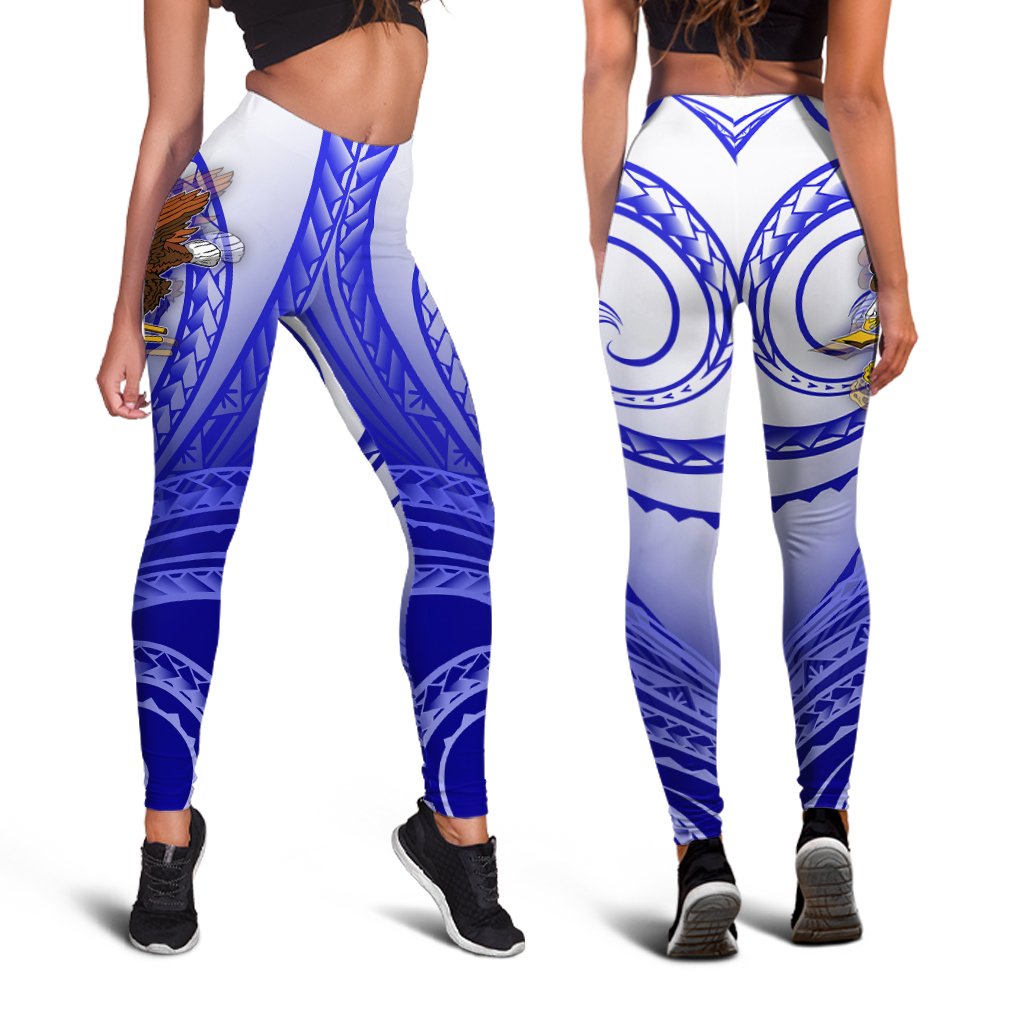 American Samoa Polynesian Women's Leggings - Bald Eagle (Blue) - Polynesian Pride