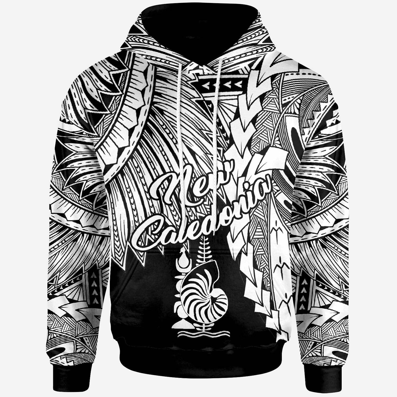New Caledonia Polynesian Hoodie Tribal Wave Tattoo White Unisex White - Polynesian Pride