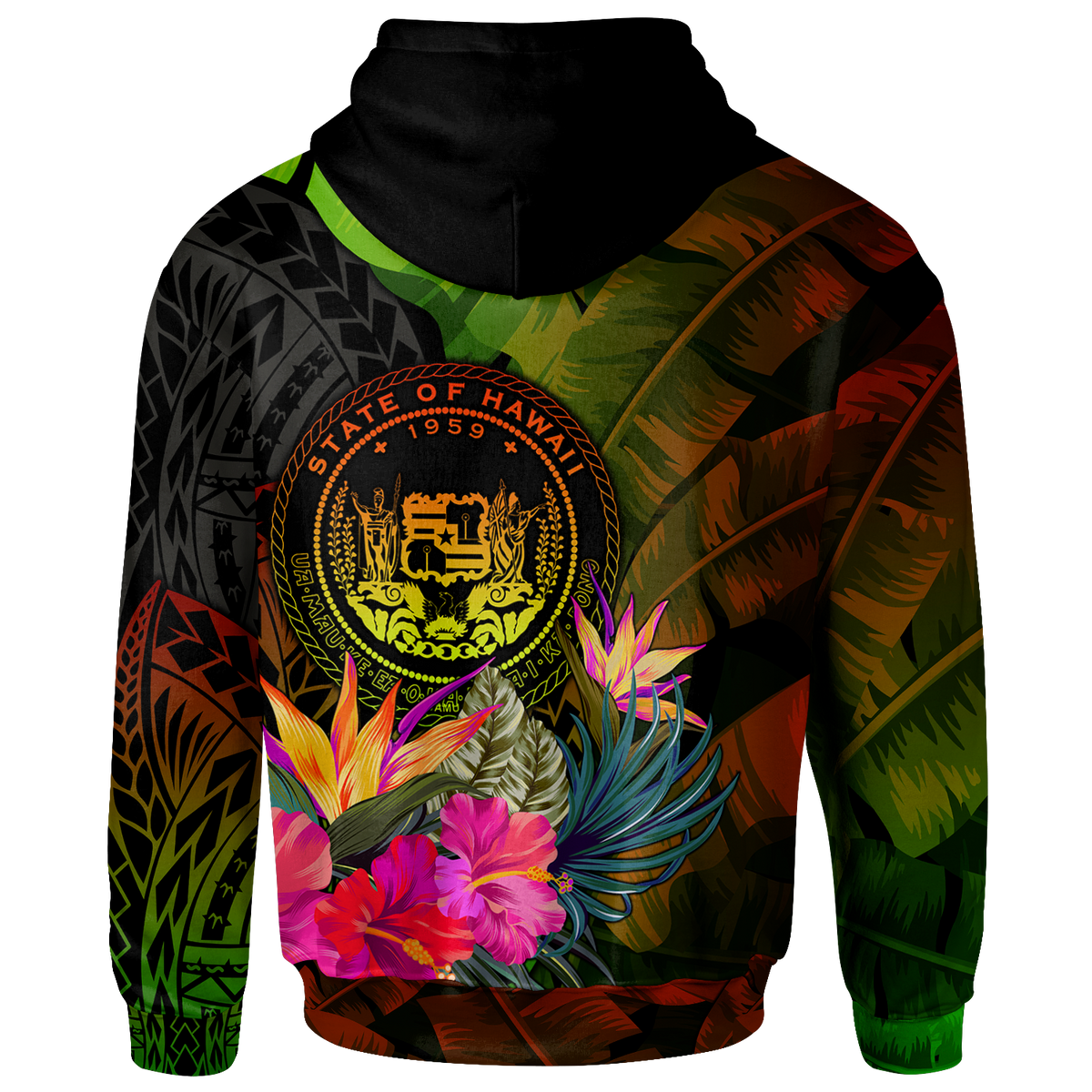 Polynesian Hawaii Polynesian Hoodie Hibiscus and Banana Leaves - Polynesian Pride