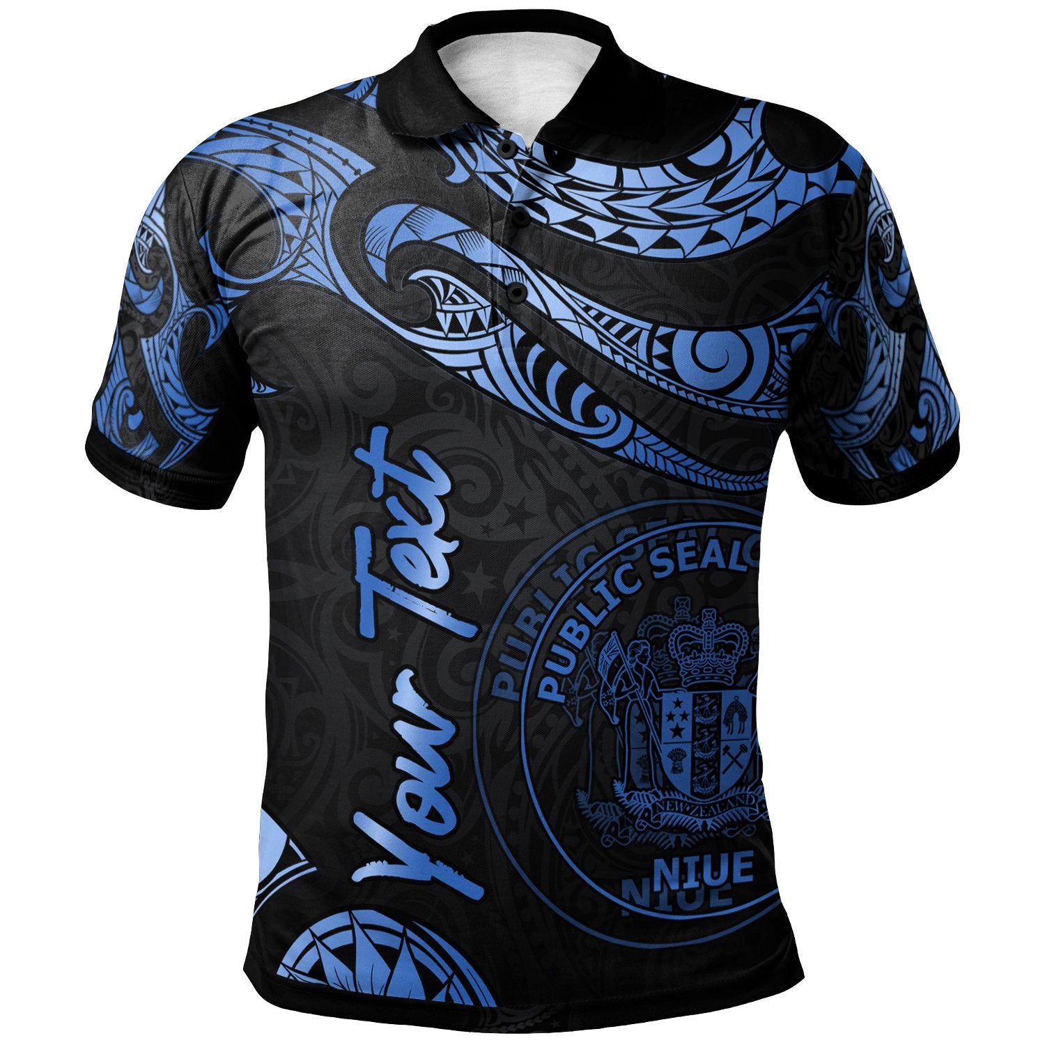 Niue Custom Polo Shirt Polynesian Tattoo Blue Version Unisex Blue - Polynesian Pride