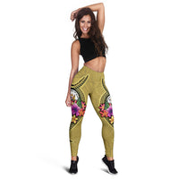 Niue Polynesian Legging - Floral With Seal Gold - Polynesian Pride