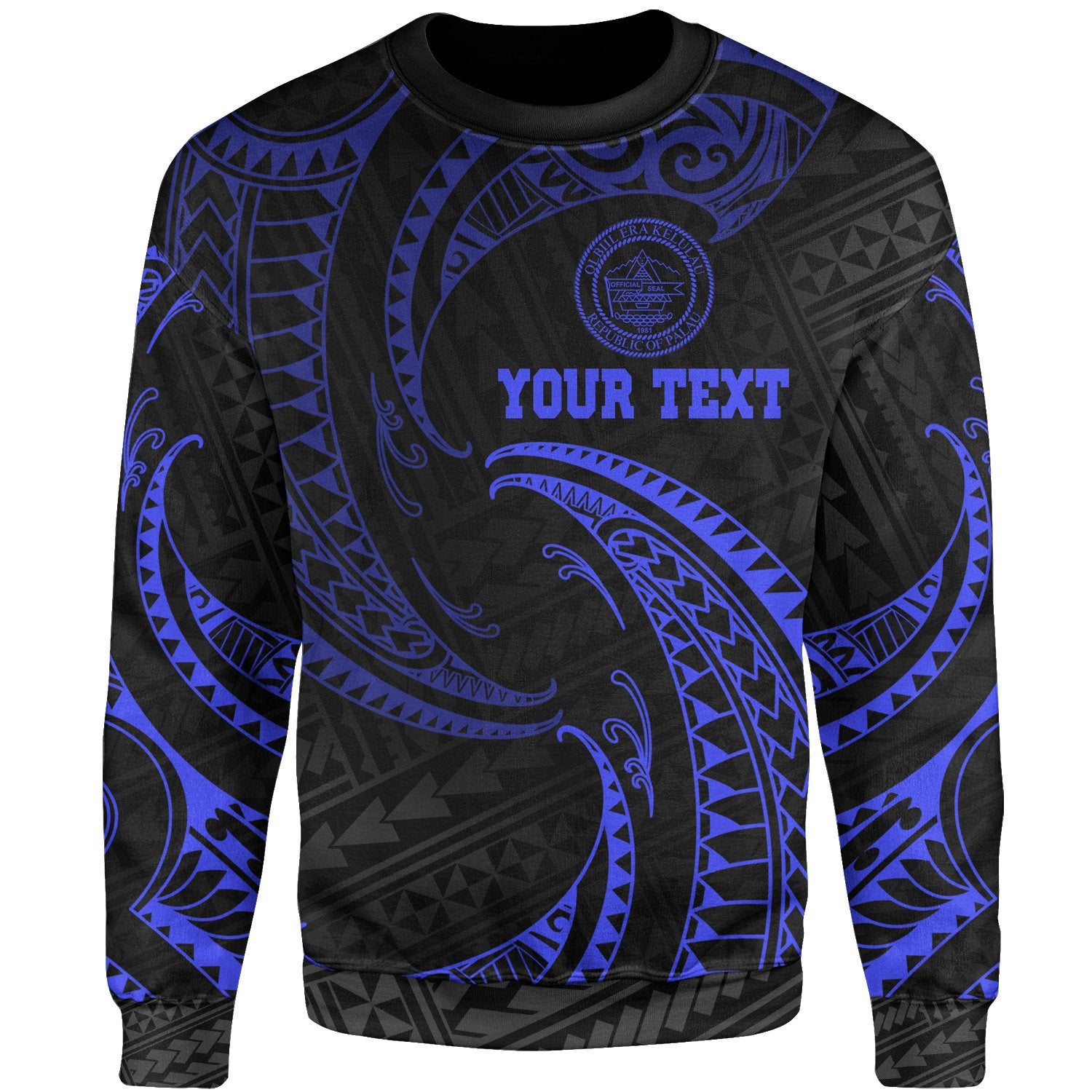 Palau Polynesian Custom Personalised Sweater - Blue Tribal Wave Unisex Blue - Polynesian Pride