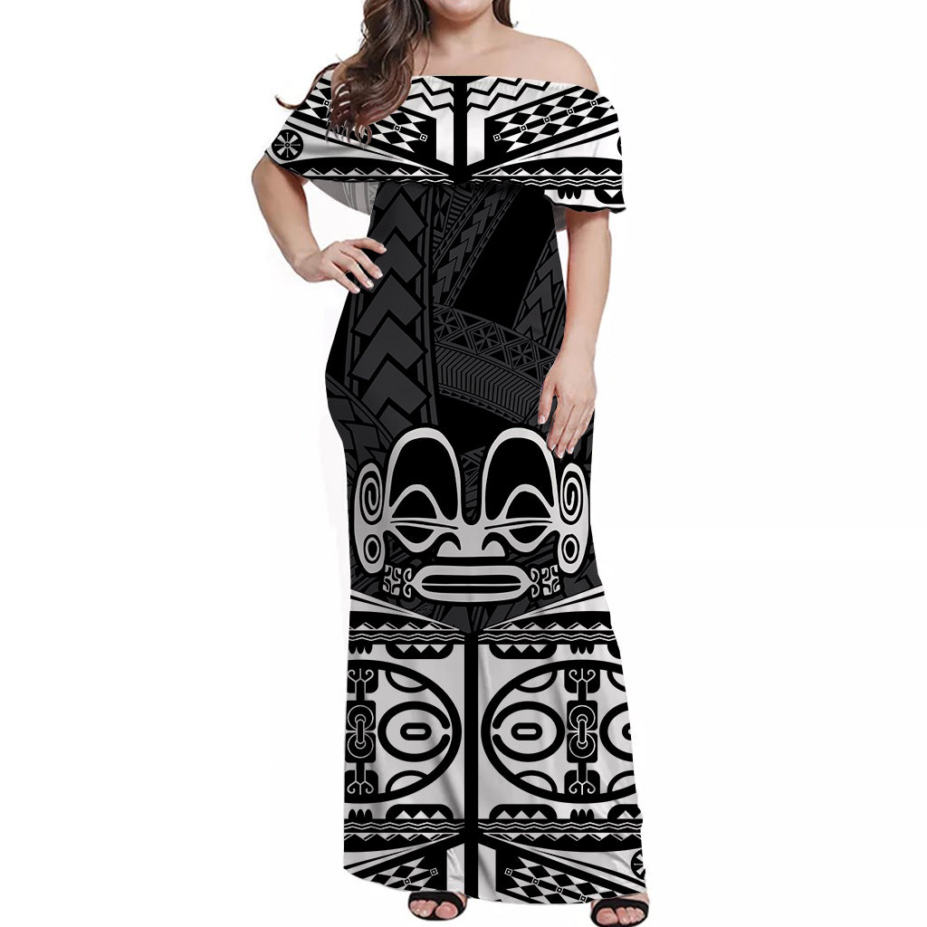 Marquesas Islands Off Shoulder Long Dress Tiki Style Black LT13 Long Dress Black - Polynesian Pride