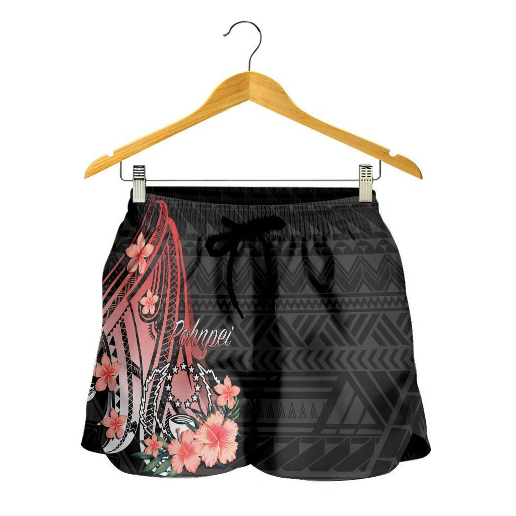 Pohnpei Women's Shorts - Red Polynesian Hibiscus Pattern Style - Polynesian Pride