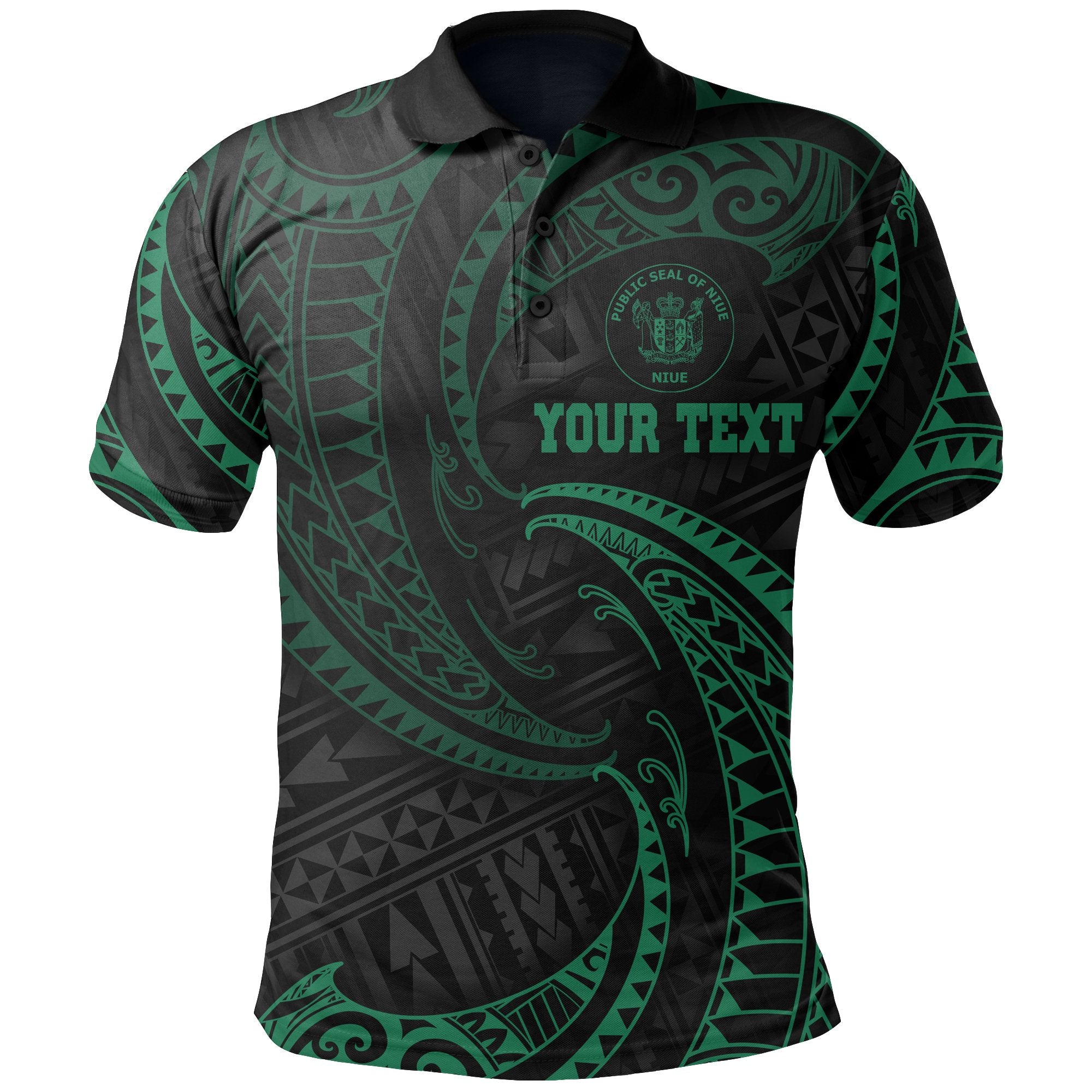 Niue Polynesian Custom Polo Shirt Green Tribal Wave Unisex Green - Polynesian Pride