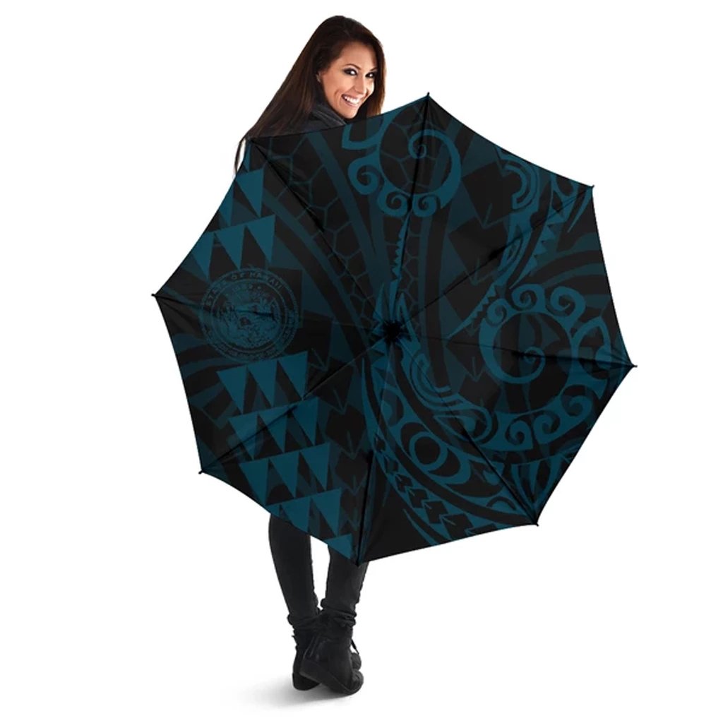 Seal Of Hawaii Polynesian Umbrella Blue - Circle Style Umbrella One Size Blue - Polynesian Pride