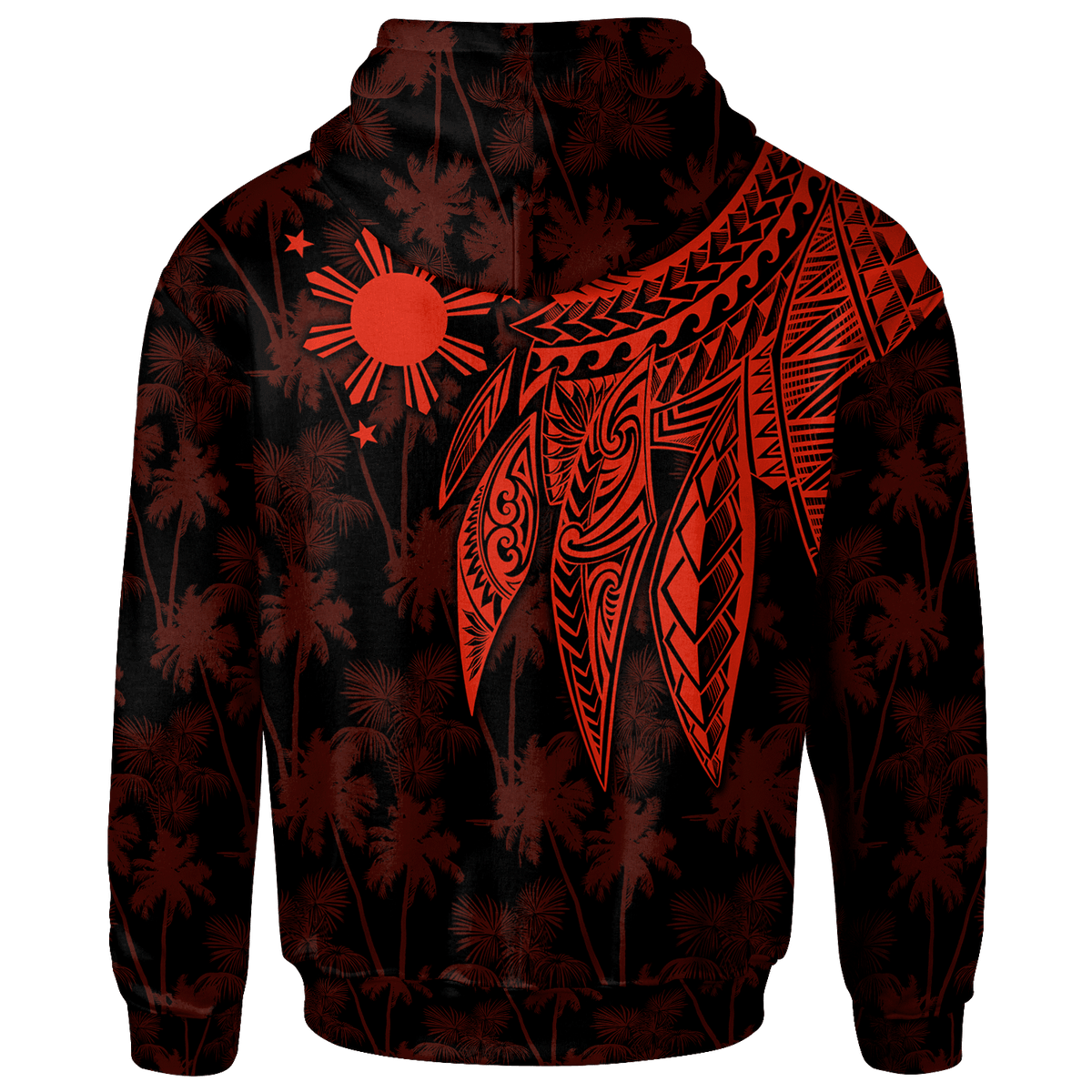 The Philippines Zip up Hoodie Polynesian Wings (Red) - Polynesian Pride