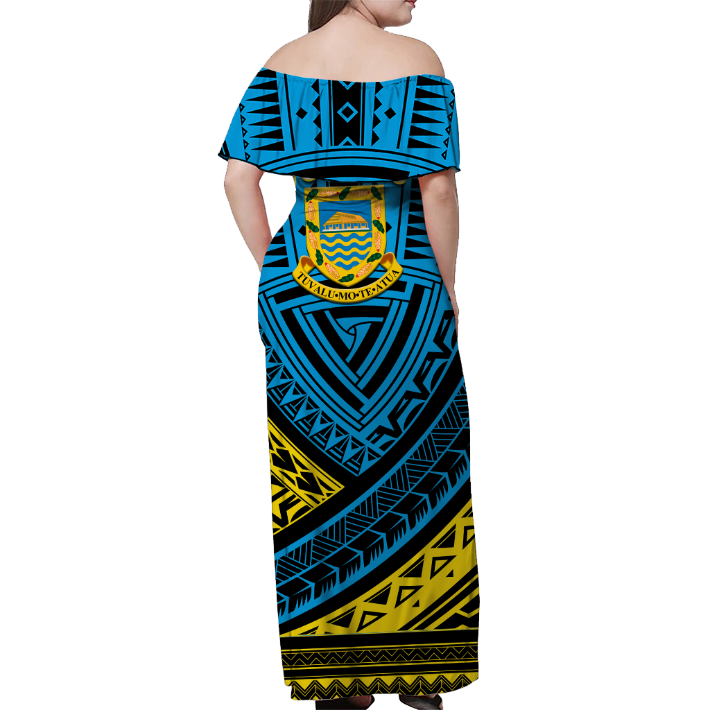 (Custom Personalised) Tuvalu Off Shoulder Long Dress 44th Independence Anniversary - Tribal Pattern - LT12 - Polynesian Pride