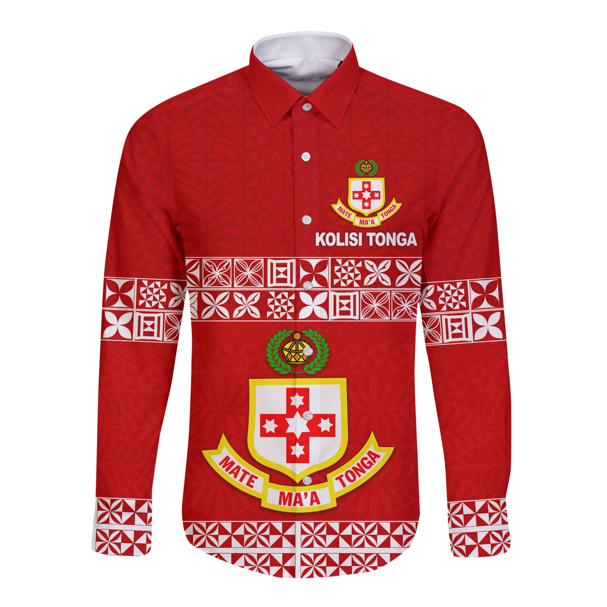 (Custom Personalised) Kolisi Tonga Hawaii Long Sleeve Button Shirt - Class Year and Your Text LT13 Unisex Red - Polynesian Pride