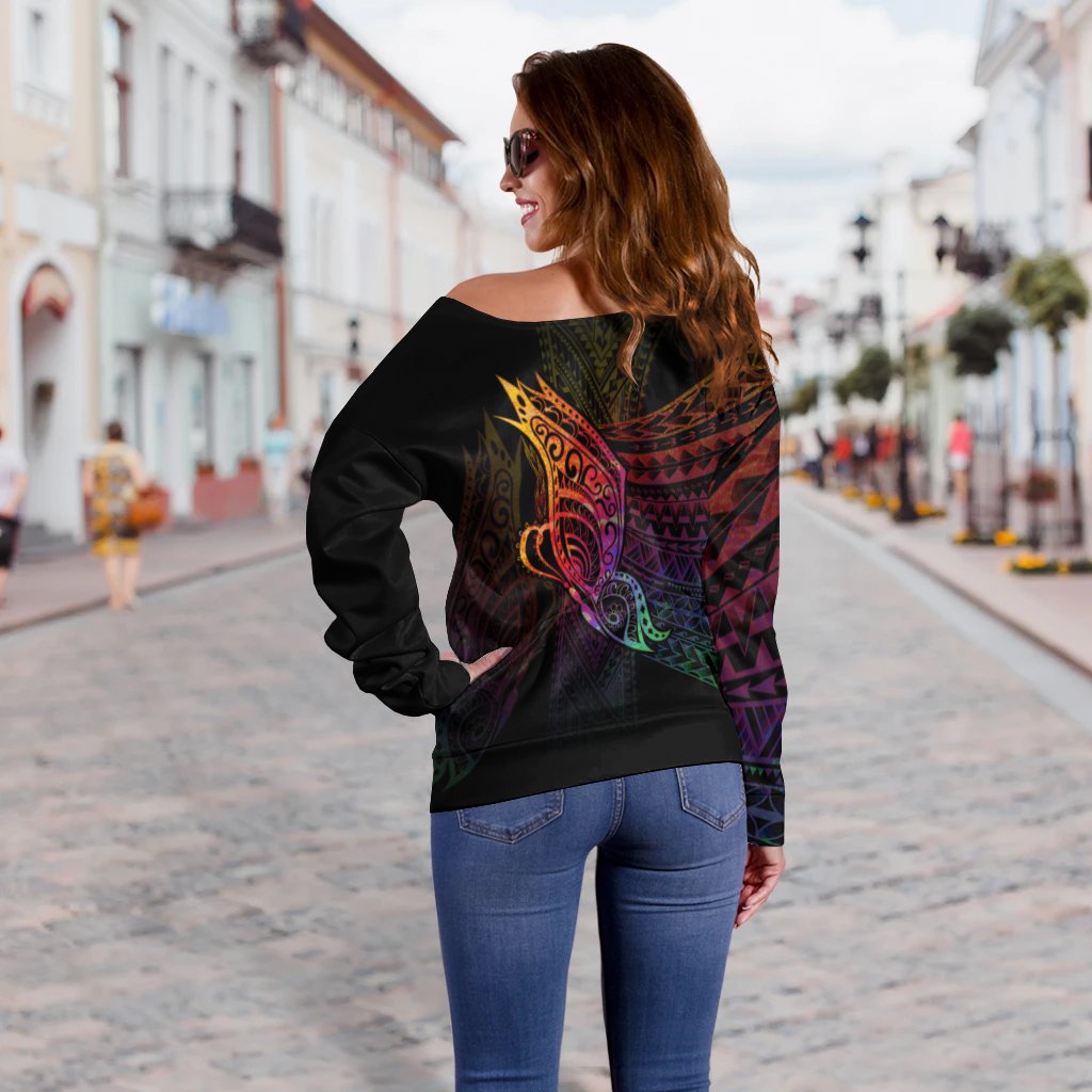 Hawaii Kanaka Maoli Women's Off Shoulder Sweater - Butterfly Polynesian Style - Polynesian Pride