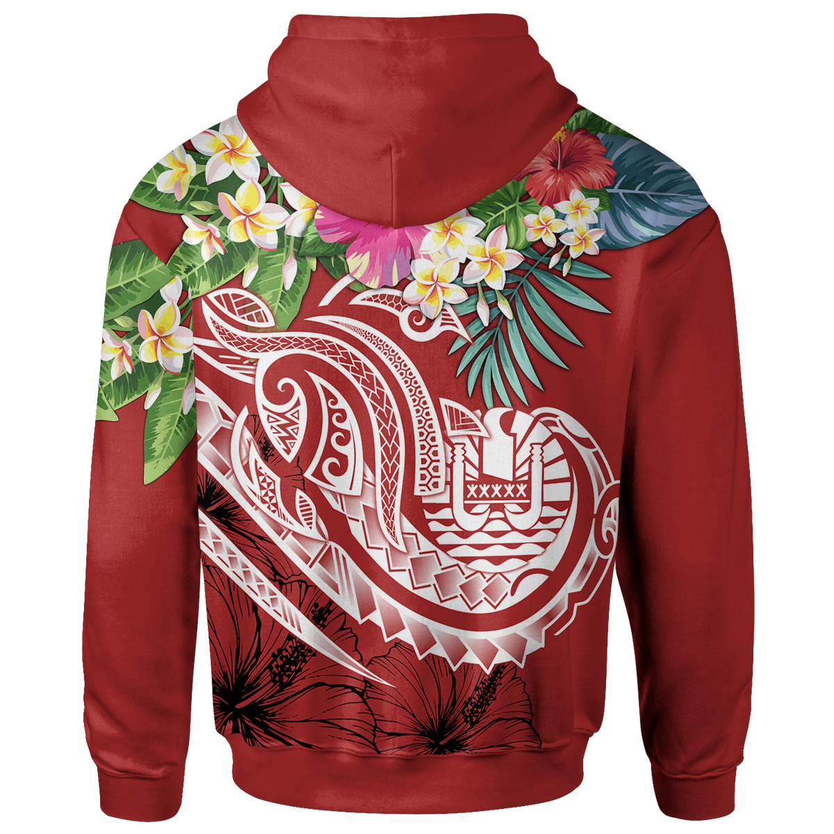Tahiti Polynesian Hoodie Summer Plumeria (Red) Unisex Red - Polynesian Pride