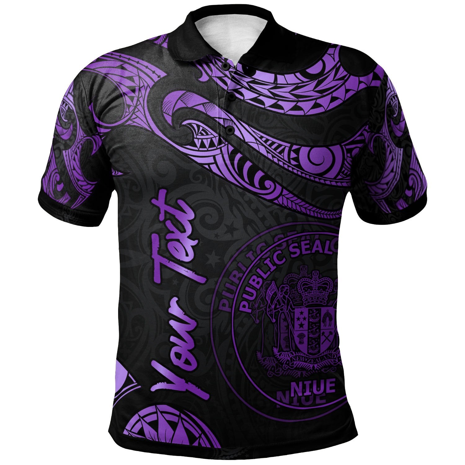 Niue Custom Polo Shirt Polynesian Tattoo Purple Version Unisex Purple - Polynesian Pride