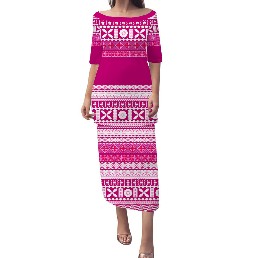 Bula Fiji Puletasi Dress Pink Tapa Pattern LT13 Pink - Polynesian Pride