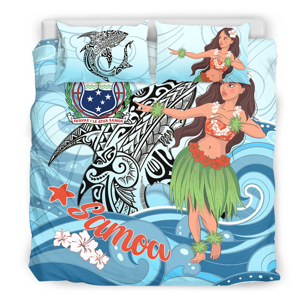 Samoa Bedding Set - Polynesian Girls With Shark - Polynesian Pride