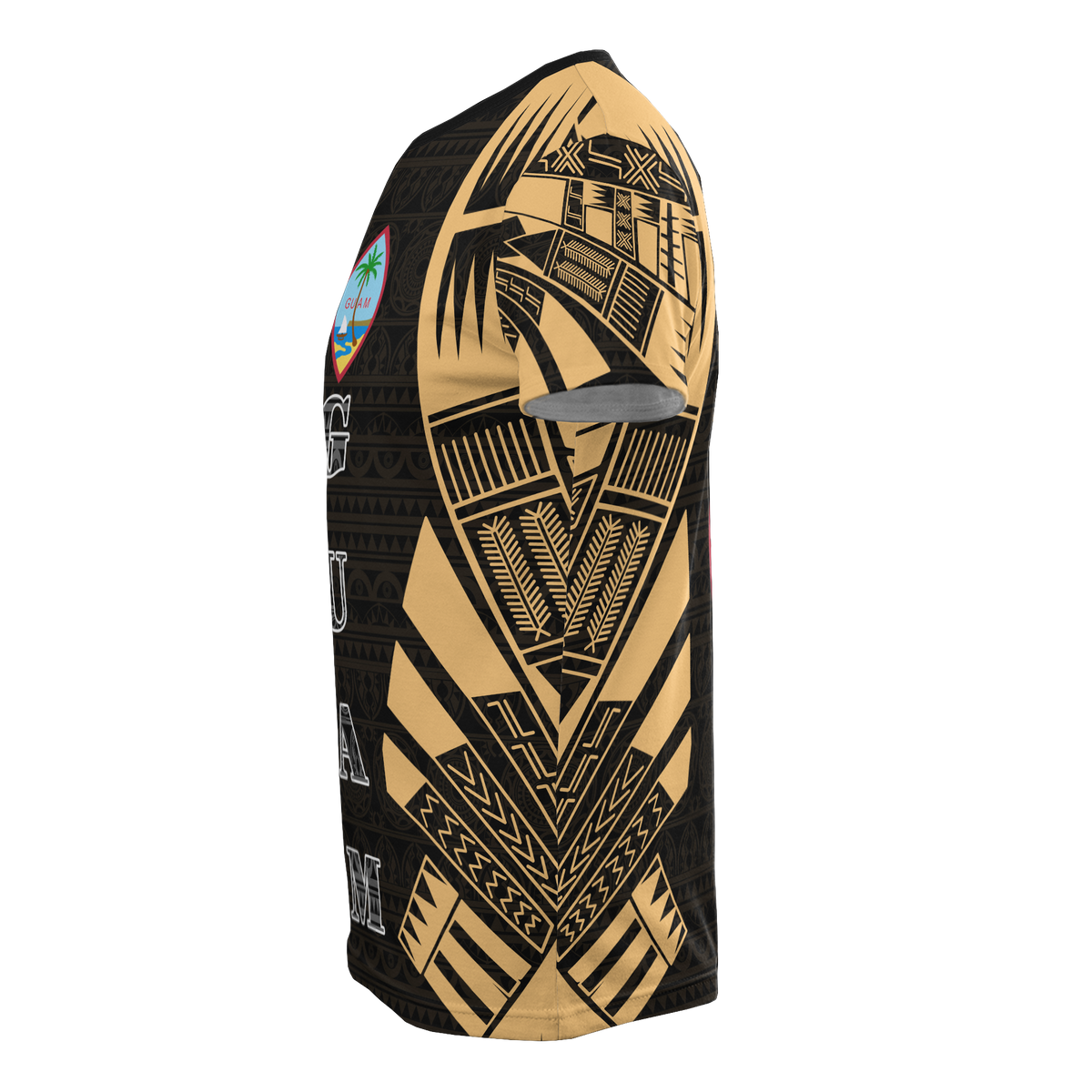 Guam T Shirt Guam Coat of Arms Polynesian Tattoo Gold Style - Polynesian Pride