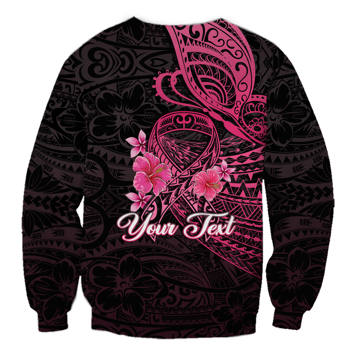 (Custom Personalised) Breast Cancer Pink Ribbon Butterfly Polynesian Black Version Sweatshirt - LT12 - Polynesian Pride