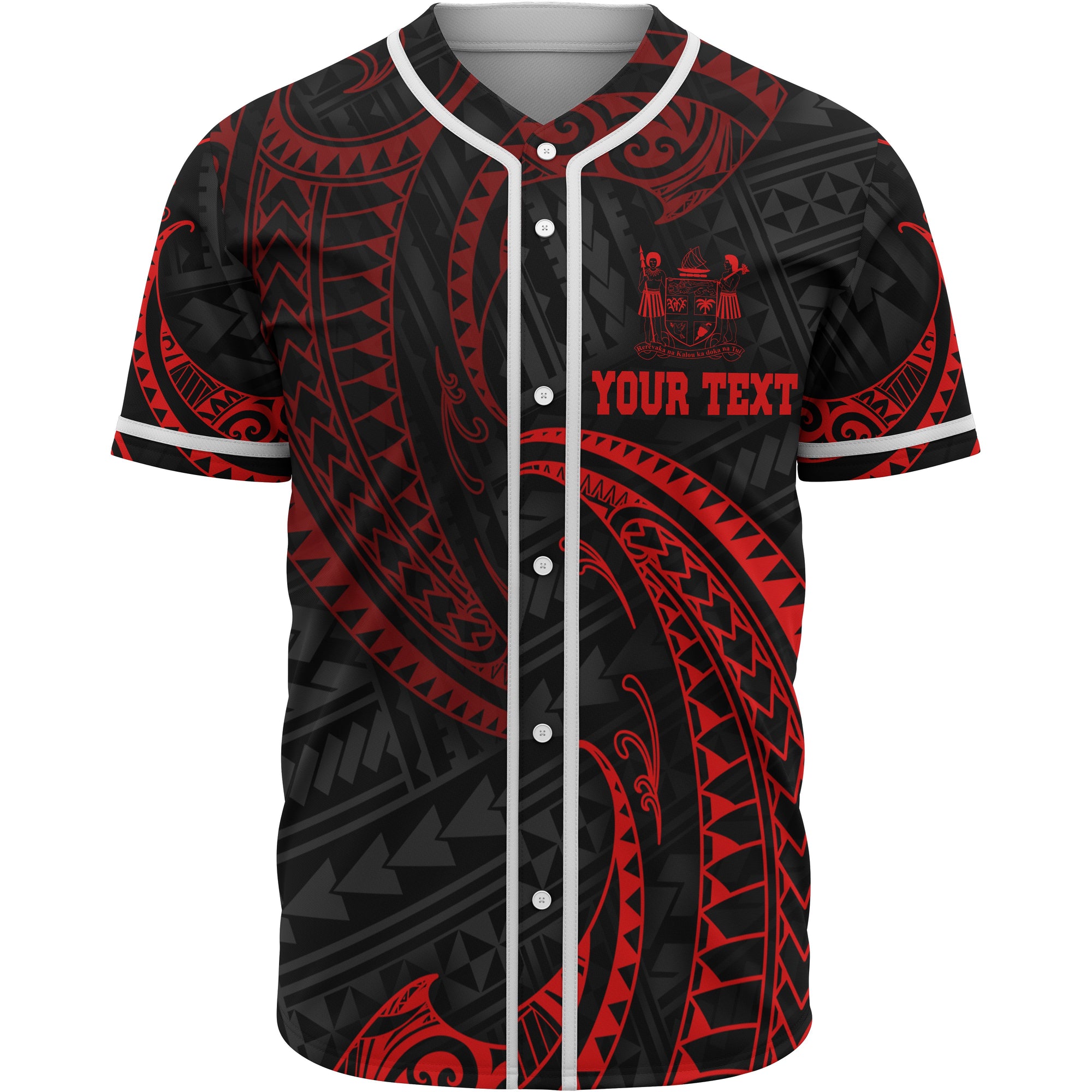 Fiji Polynesian Custom Personalised Baseball Shirt - Red Tribal Wave Unisex Red - Polynesian Pride