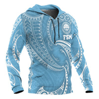Federated States of Micronesia ll Over Hoodie Blue Tribal Wave - Polynesian Pride
