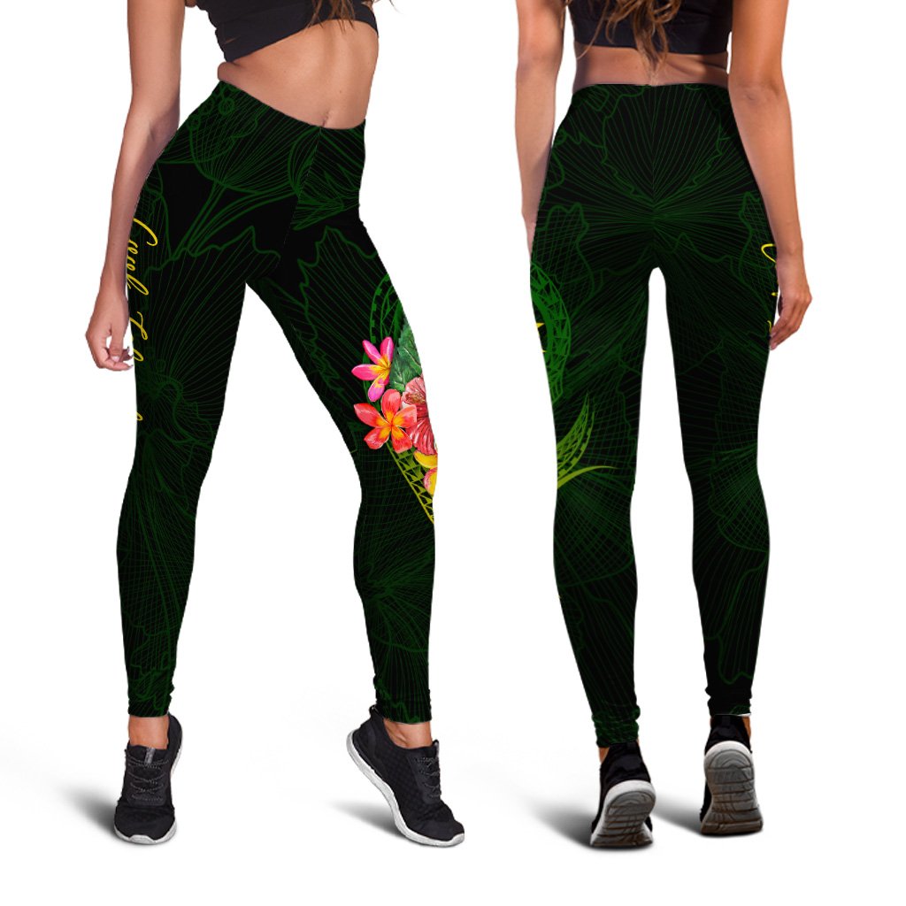 Cook Islands Polynesian Legging - Floral With Seal Flag Color - Polynesian Pride