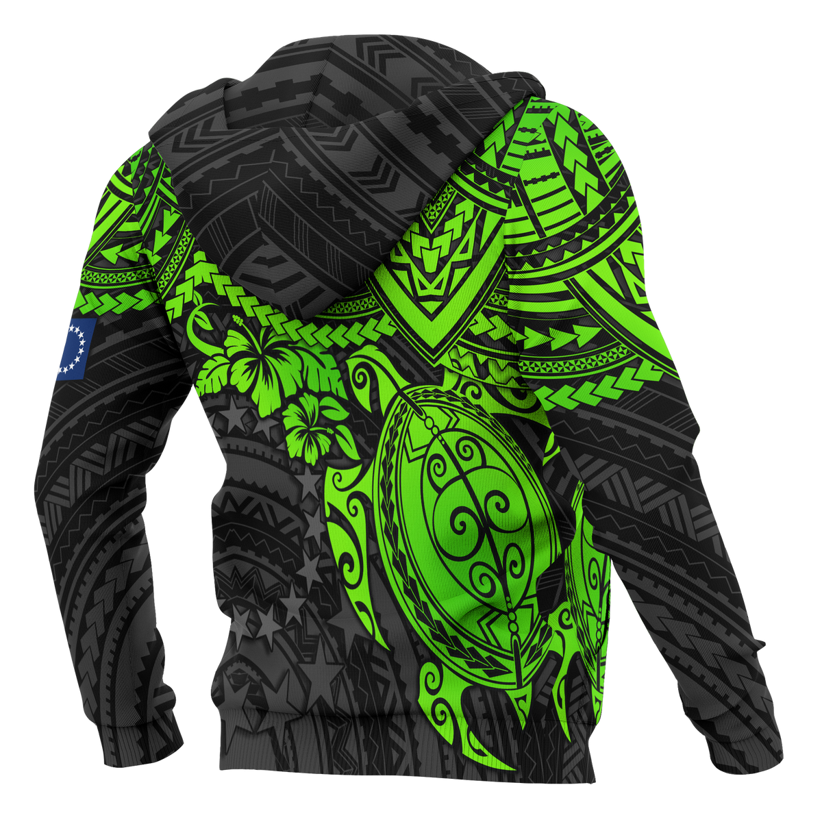 Cook Islands Polynesian Zip up Hoodie Green Turtle - Polynesian Pride