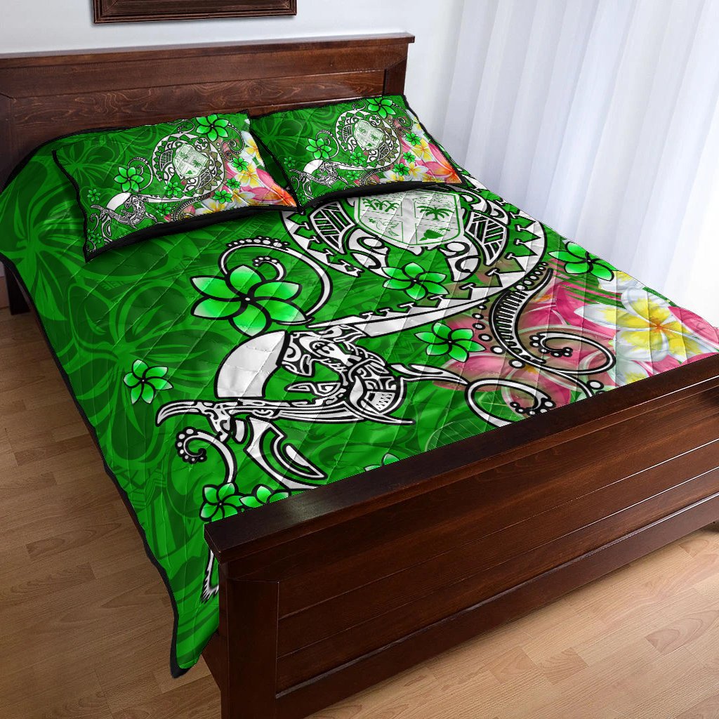 Fiji Quilt Bed Set - Turtle Plumeria (Green) Green - Polynesian Pride
