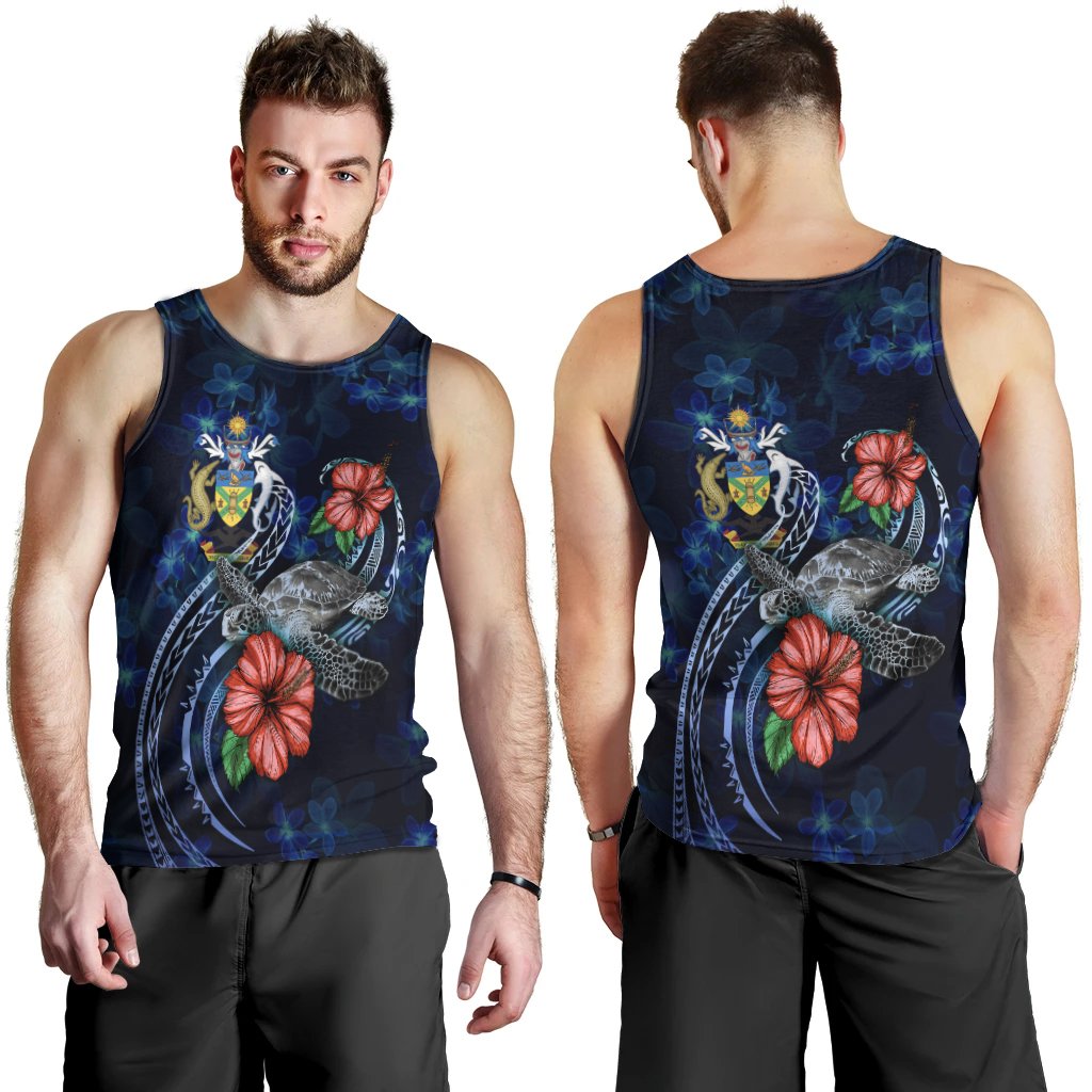 Solomon Islands Polynesian Men Tank Top - Blue Turtle Hibiscus Blue - Polynesian Pride