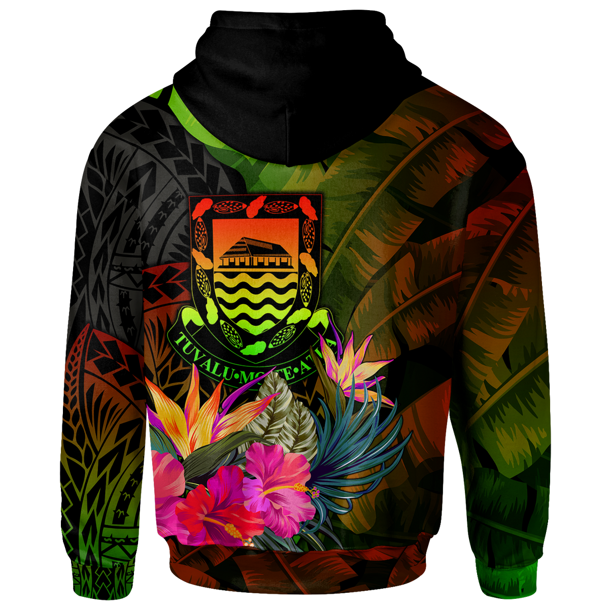 Tuvalu Polynesian Custom Hoodie Hibiscus and Banana Leaves - Polynesian Pride
