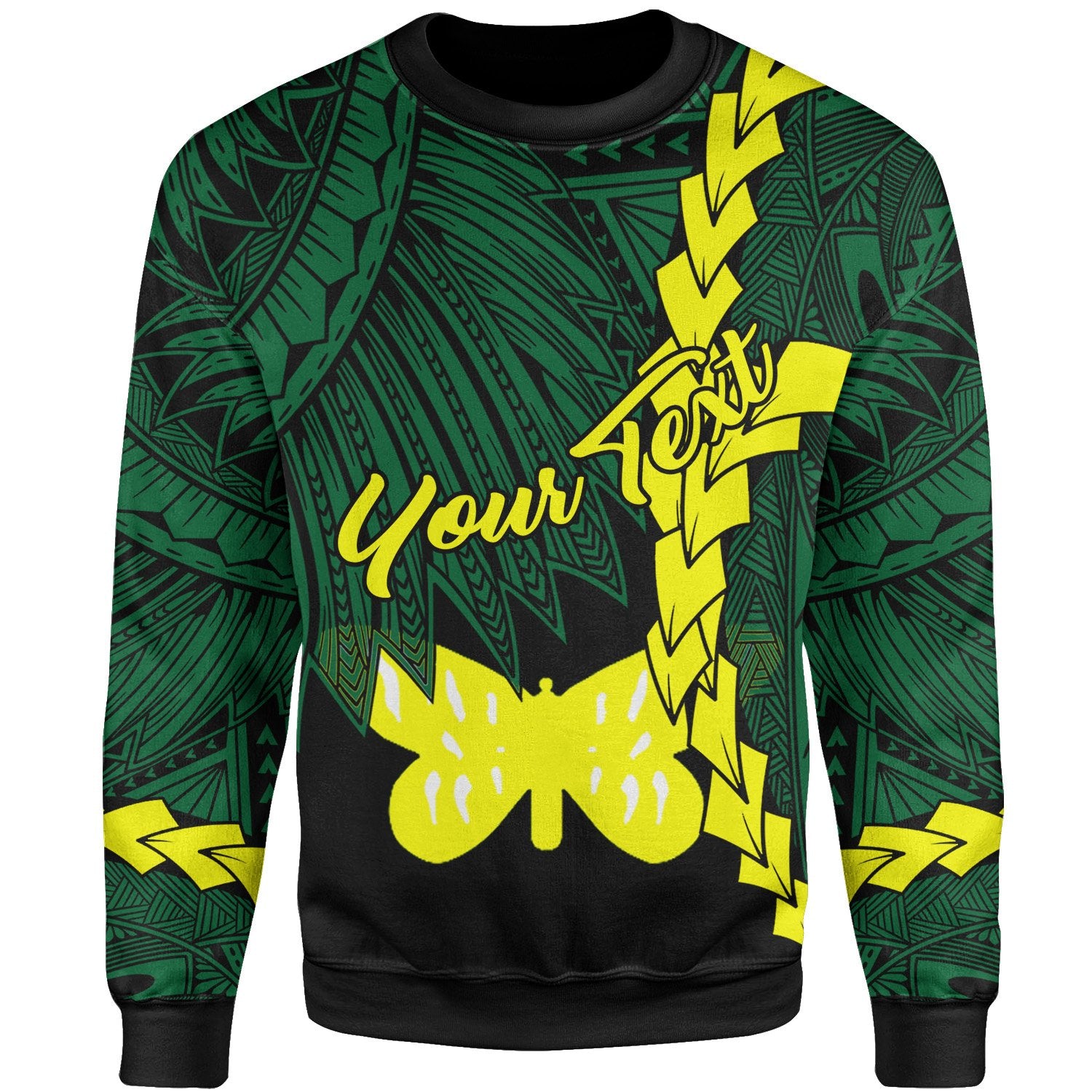Papua New Guinea Oro Province Polynesian Custom Personalised Sweater - Tribal Wave Tattoo Unisex Green - Polynesian Pride