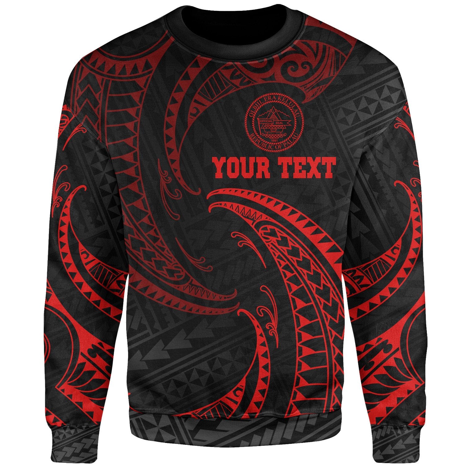 Palau Polynesian Custom Personalised Sweater - Red Tribal Wave Unisex Red - Polynesian Pride