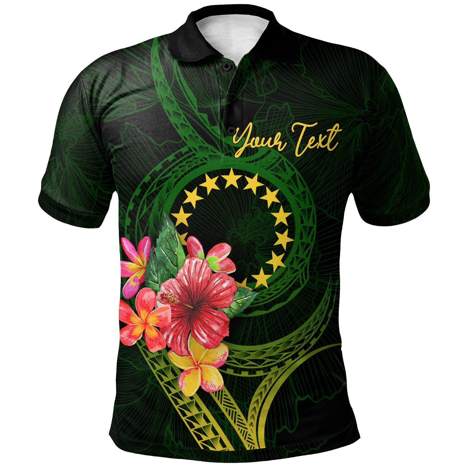 Cook Islands Polynesian Custom Polo Shirt Floral With Seal Flag Color Unisex Green - Polynesian Pride