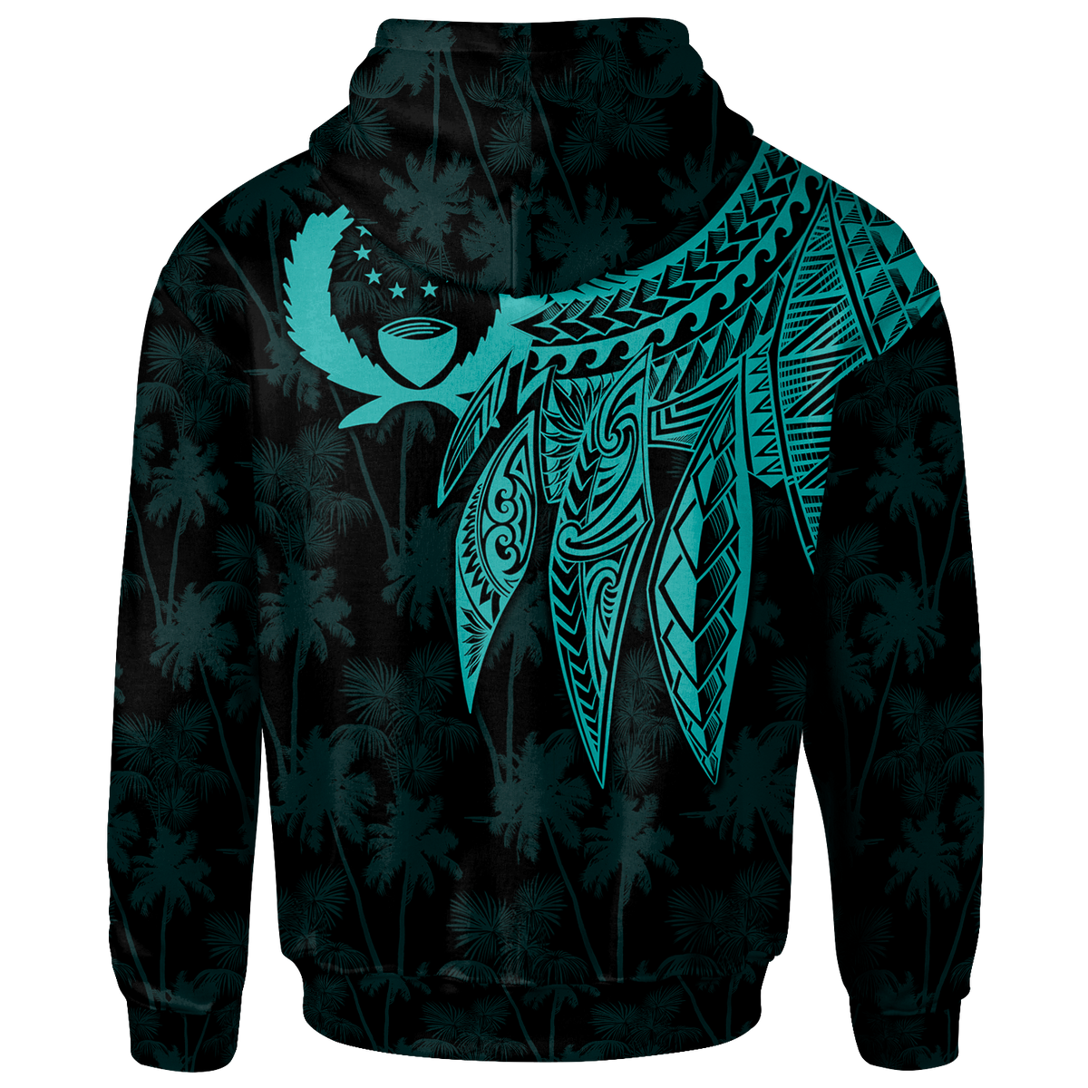Pohnpei Zip up Hoodie Polynesian Wings (Turquoise) - Polynesian Pride