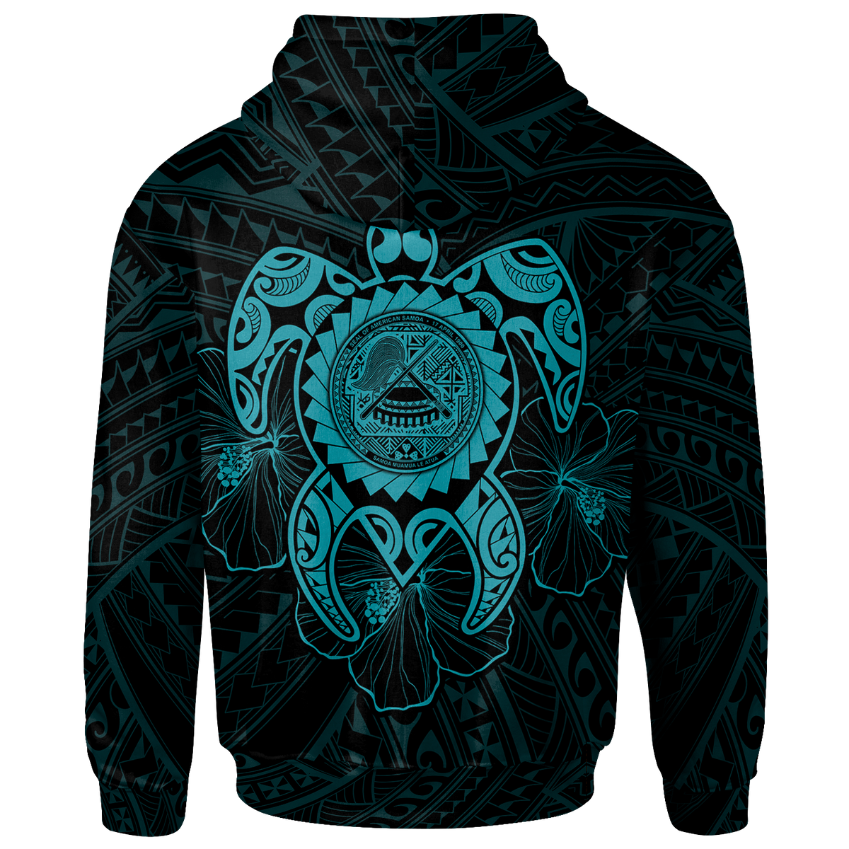 American Samoa Polynesian Custom Zip up Hoodie Vintage Polynesian Turtle (Turquoise) - Polynesian Pride
