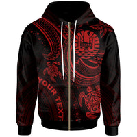 Tahiti Custom Zip up Hoodie Red Turtle Unisex Red - Polynesian Pride