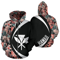 Kanaka Seamless Tropical Flower Plant Leaf Pattern Background Retro Botanical Zipper Hoodie Circle Style Unisex Black - Polynesian Pride