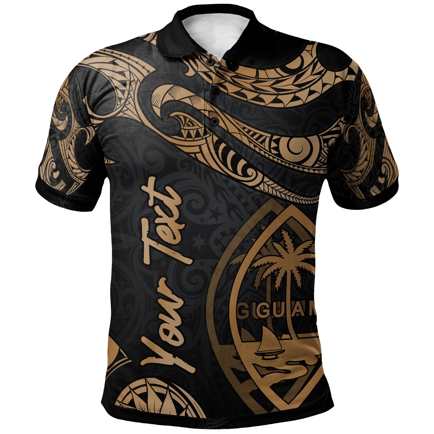 Guam Custom Polo Shirt Polynesian Tattoo Gold Version Unisex Gold - Polynesian Pride