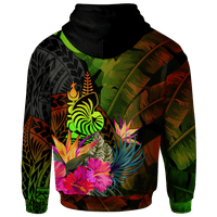 New Caledonia Polynesian Zip up Hoodie Hibiscus and Banana Leaves - Polynesian Pride