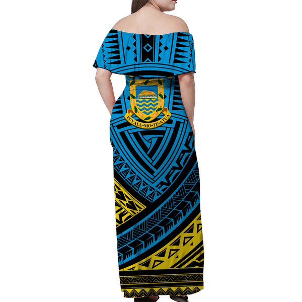 Tuvalu 1978 Off Shoulder Sweater Happy 44th Independence Anniversary Polynesian Pattern LT14 main image 0