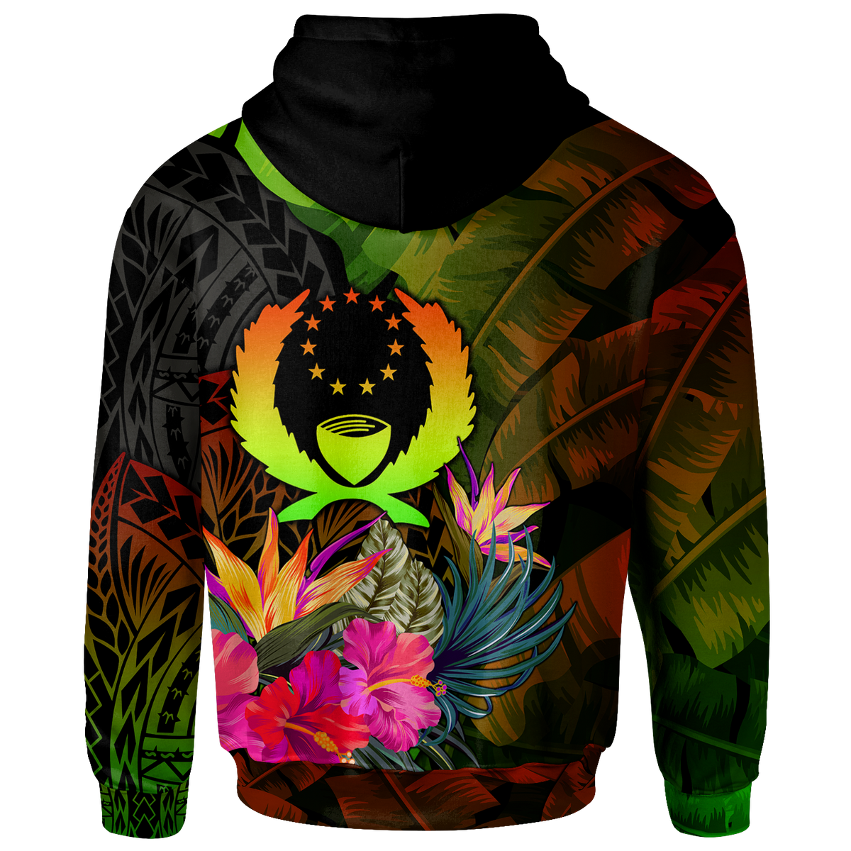 Pohnpei Polynesian Zip up Hoodie Hibiscus and Banana Leaves - Polynesian Pride
