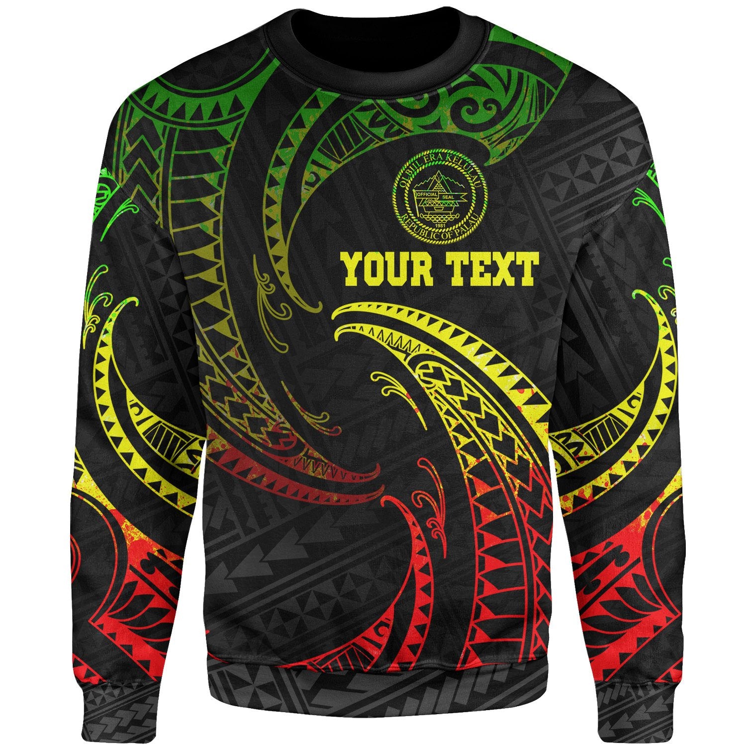 Palau Polynesian Custom Personalised Sweater - Reggae Tribal Wave Unisex Reggae - Polynesian Pride