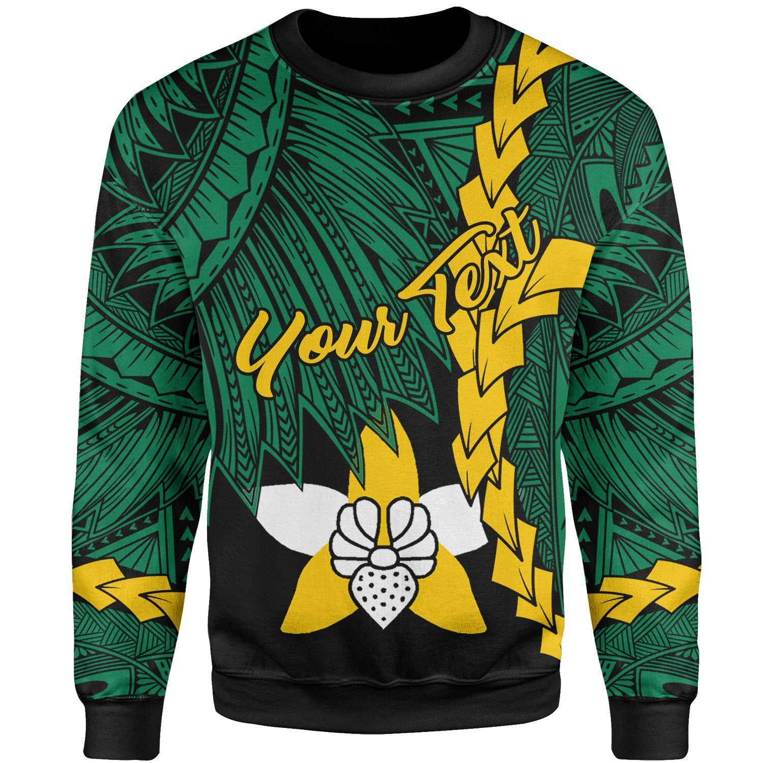 Papua New Guinea Enga Province Polynesian Custom Personalised Sweater - Tribal Wave Tattoo Unisex Green - Polynesian Pride