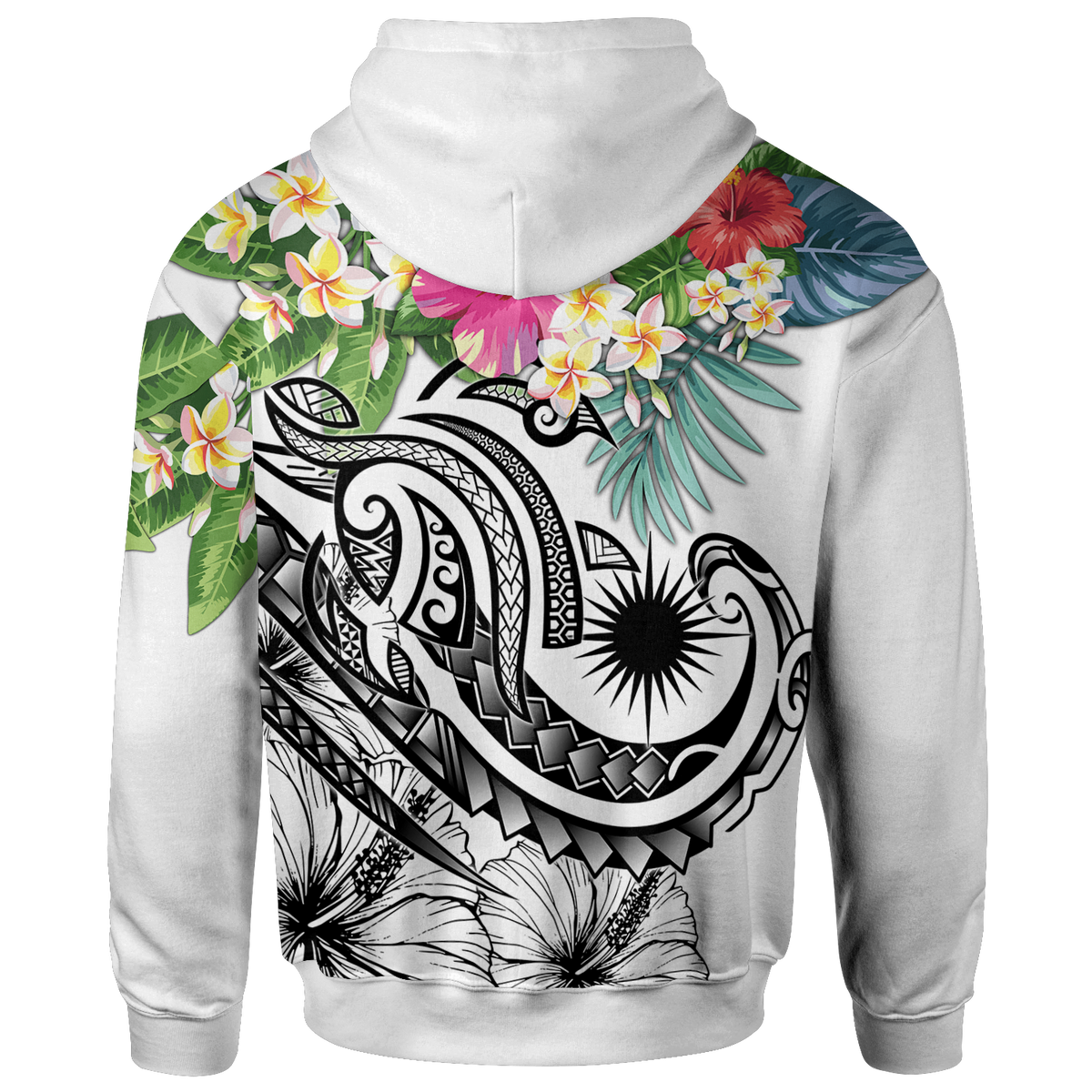 Marshall Islands Polynesian Hoodie Summer Plumeria (White) - Polynesian Pride