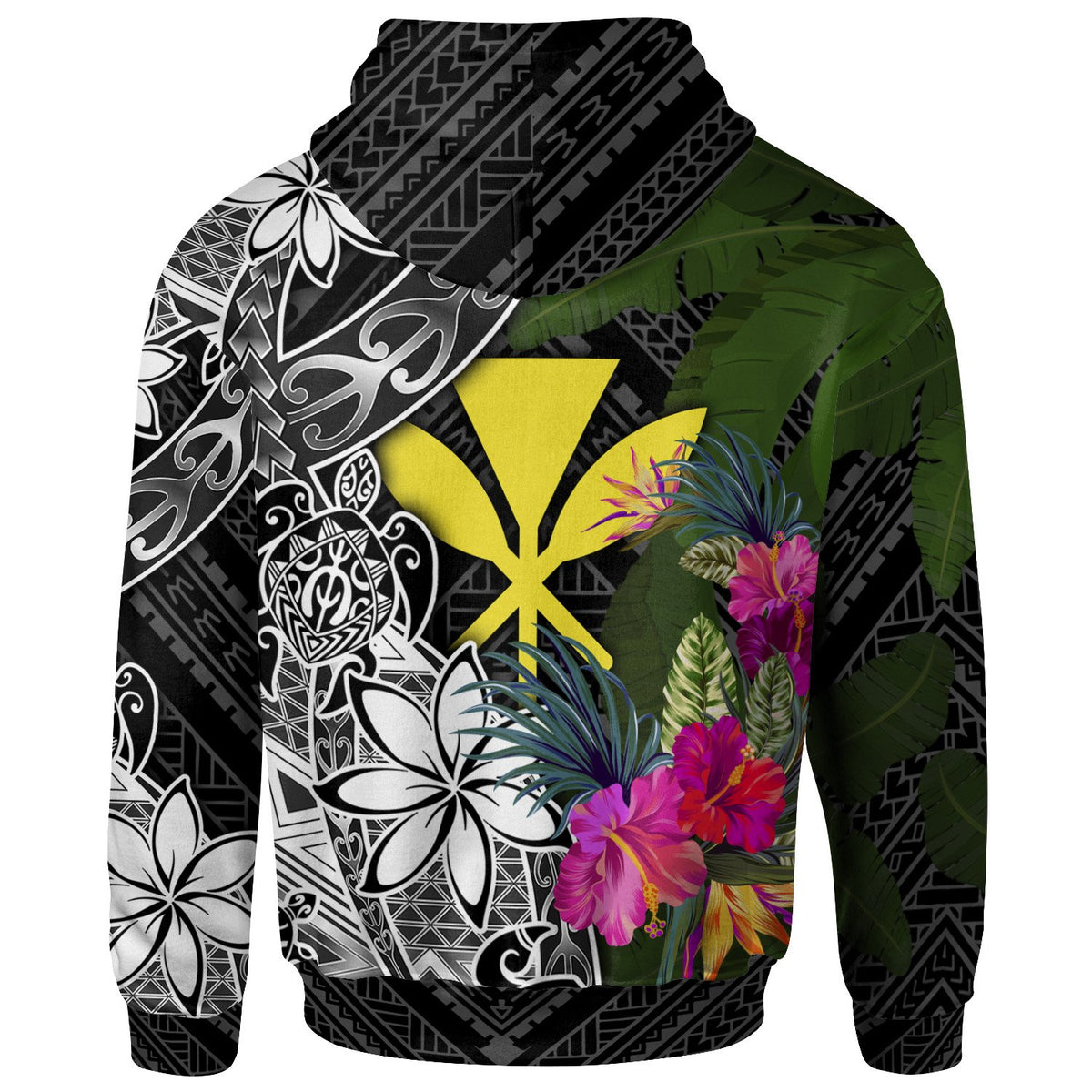 Hawaii Zip up Hoodie Turtle Plumeria Banana Leaf - Polynesian Pride