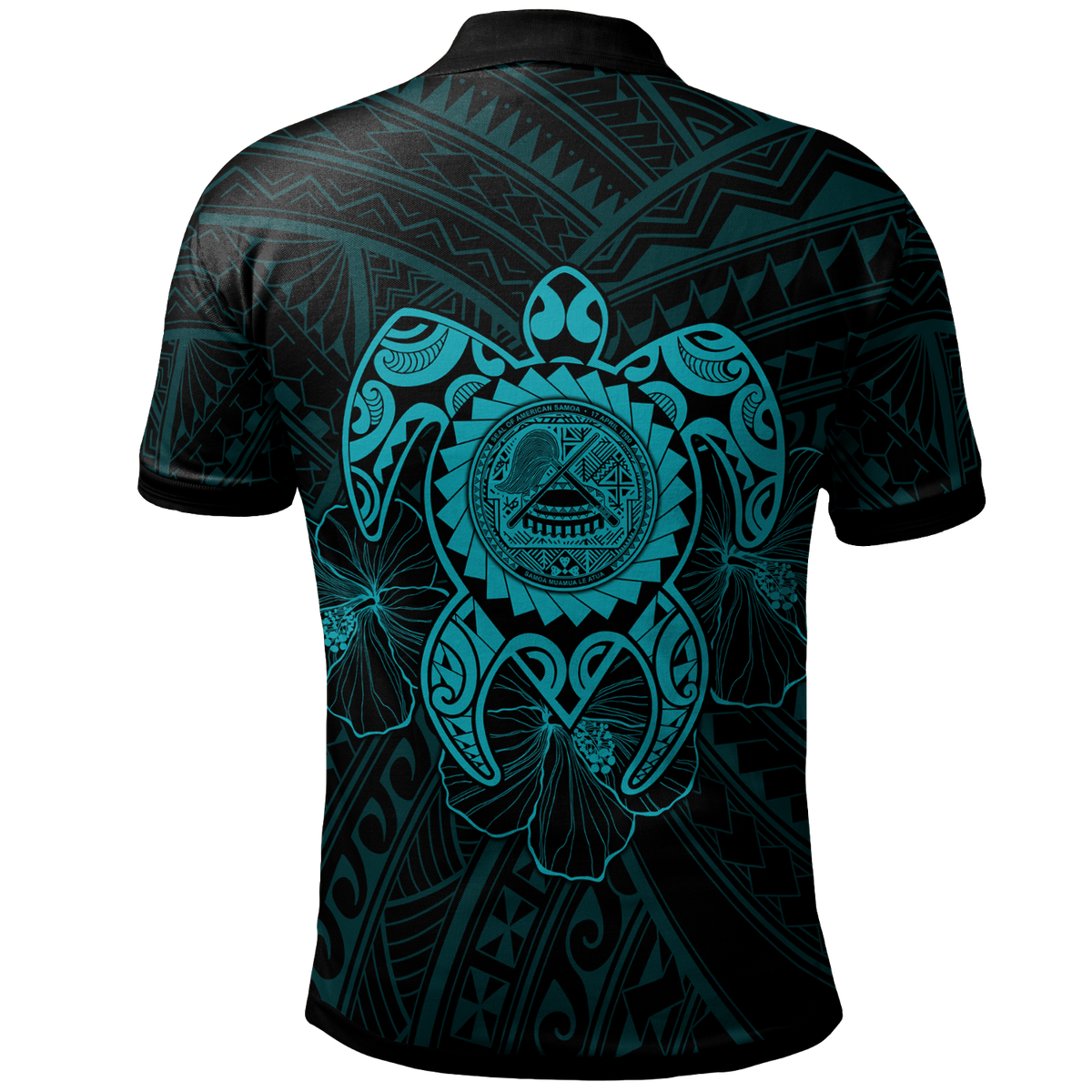 American Samoa Polynesian Polo Shirt Vintage Polynesian Turtle (Turquoise) - Polynesian Pride