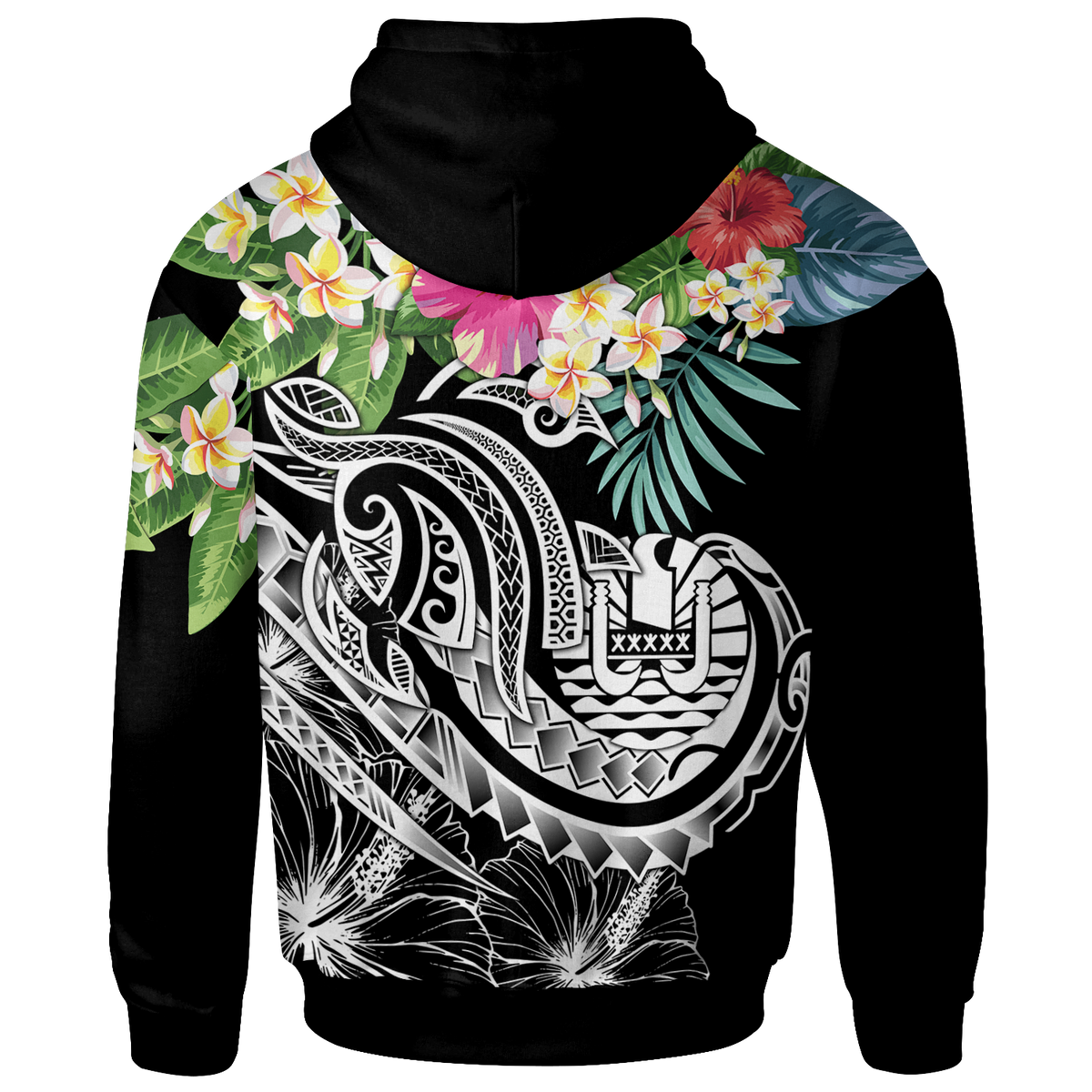Guam Polynesian Hoodie Summer Plumeria (Black) - Polynesian Pride