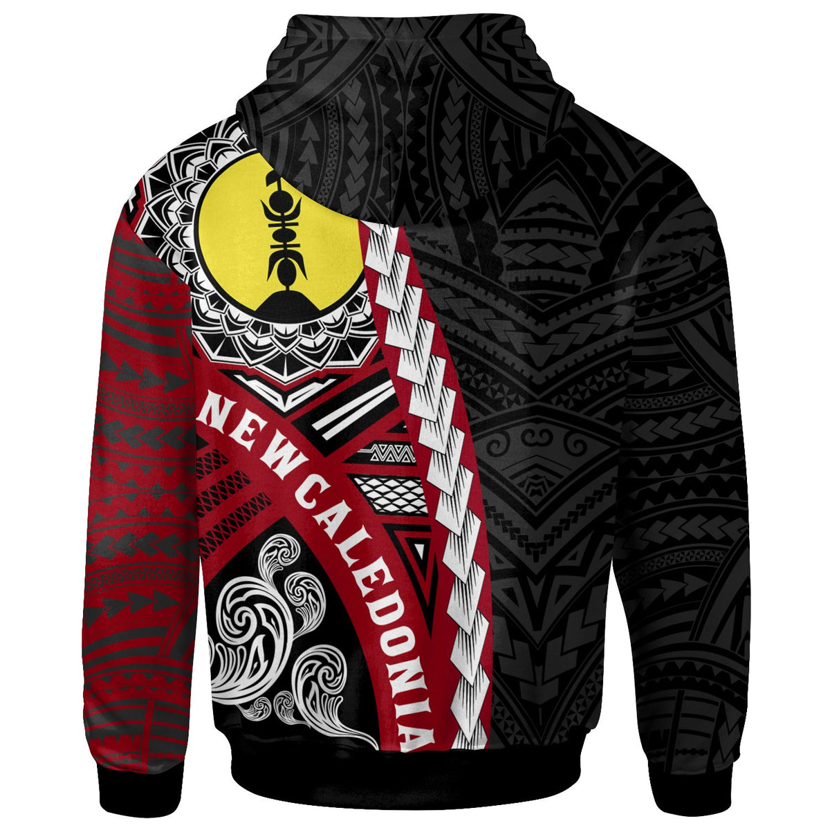 New Caledonia Polynesian Custom Hoodie Wave Tattoo - Polynesian Pride