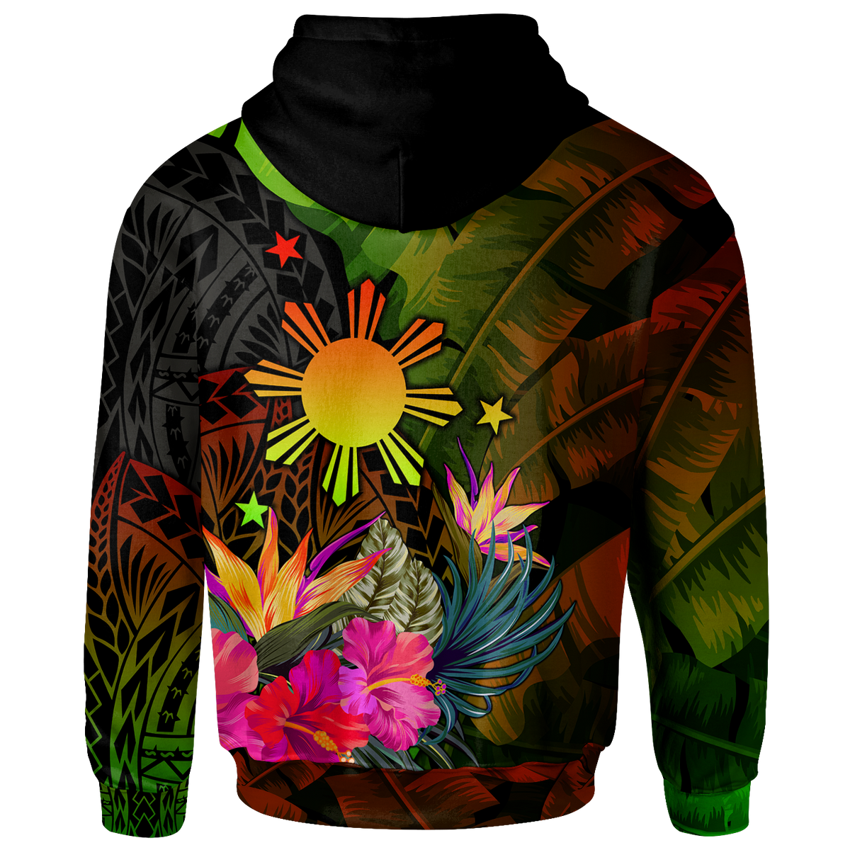 The Philippines Polynesian Custom Zip up Hoodie Hibiscus and Banana Leaves - Polynesian Pride