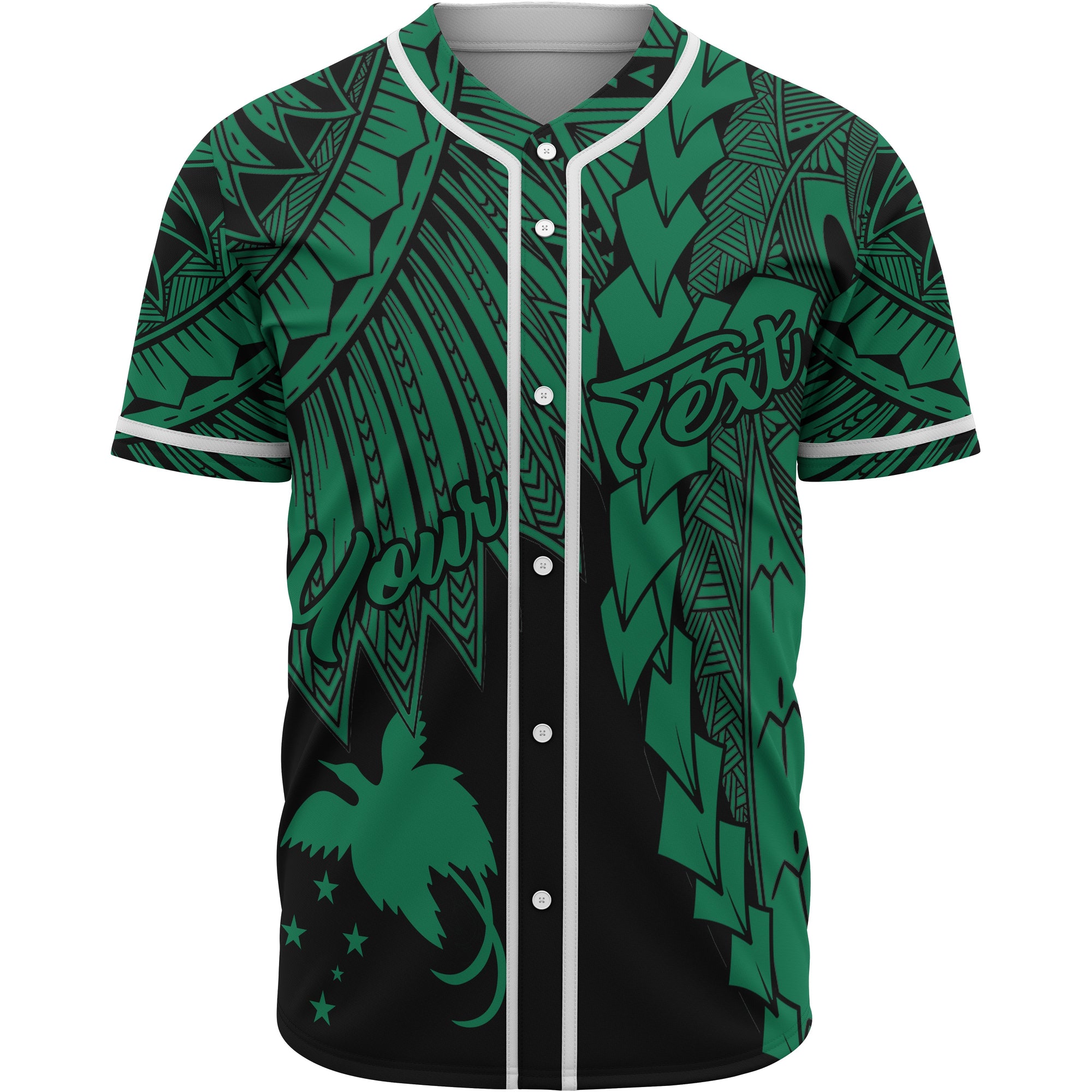 Papua New Guinea Polynesian Custom Personalised Baseball Shirt - Tribal Wave Tattoo Green Unisex Green - Polynesian Pride