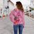 Tuvalu Polynesian Women's Off Shoulder Sweater - Floral With Seal Pink - Polynesian Pride