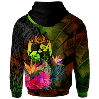 Tonga Polynesian Zip up Hoodie Hibiscus and Banana Leaves - Polynesian Pride