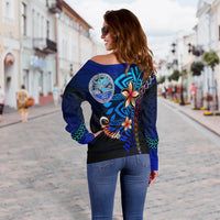 Marshall Islands Custom Personalised Women's Off Shoulder Sweater - Vintage Tribal Moutain Crest - Polynesian Pride
